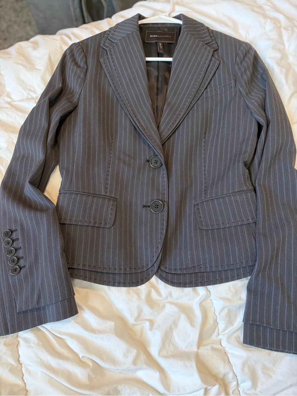 BCBGMaxAzria Gray Pinstripe Tailored Blazer